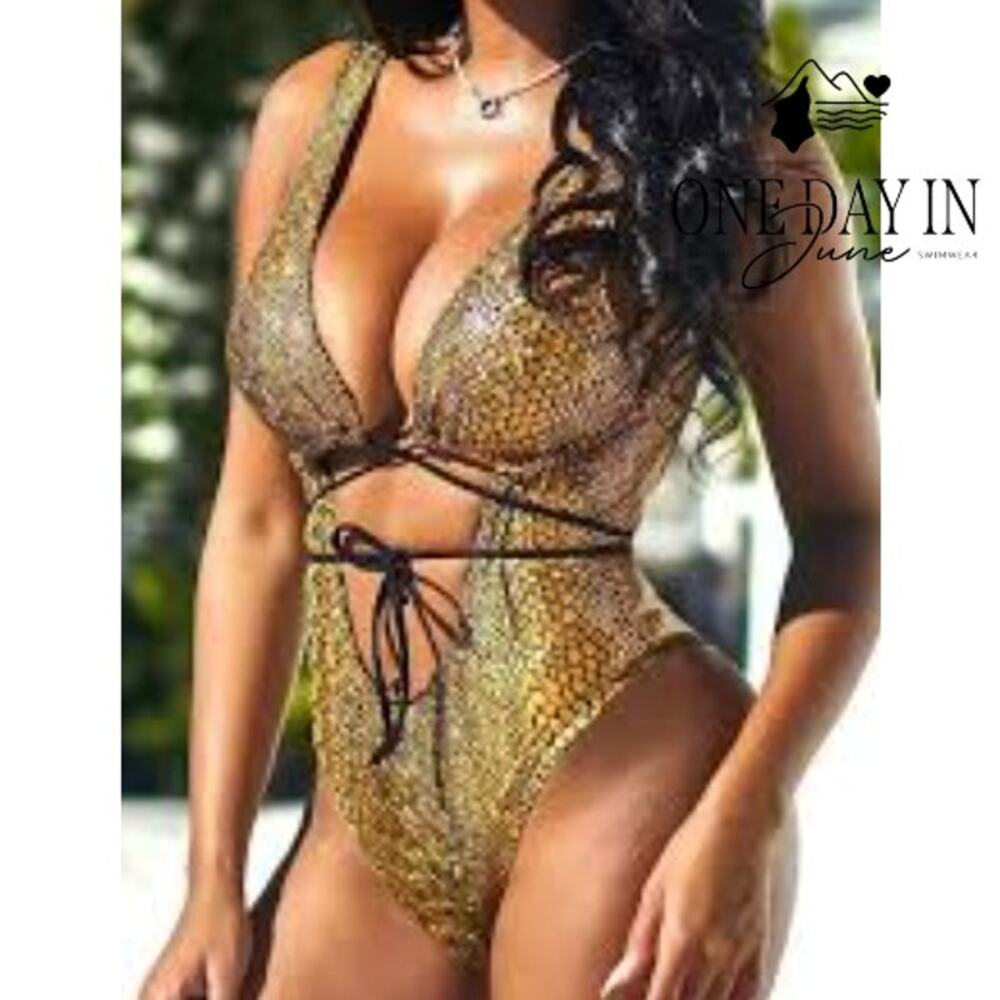 Soly Hux Deep V Tie Wrap Cheeky One Piece Swimsuit Size M